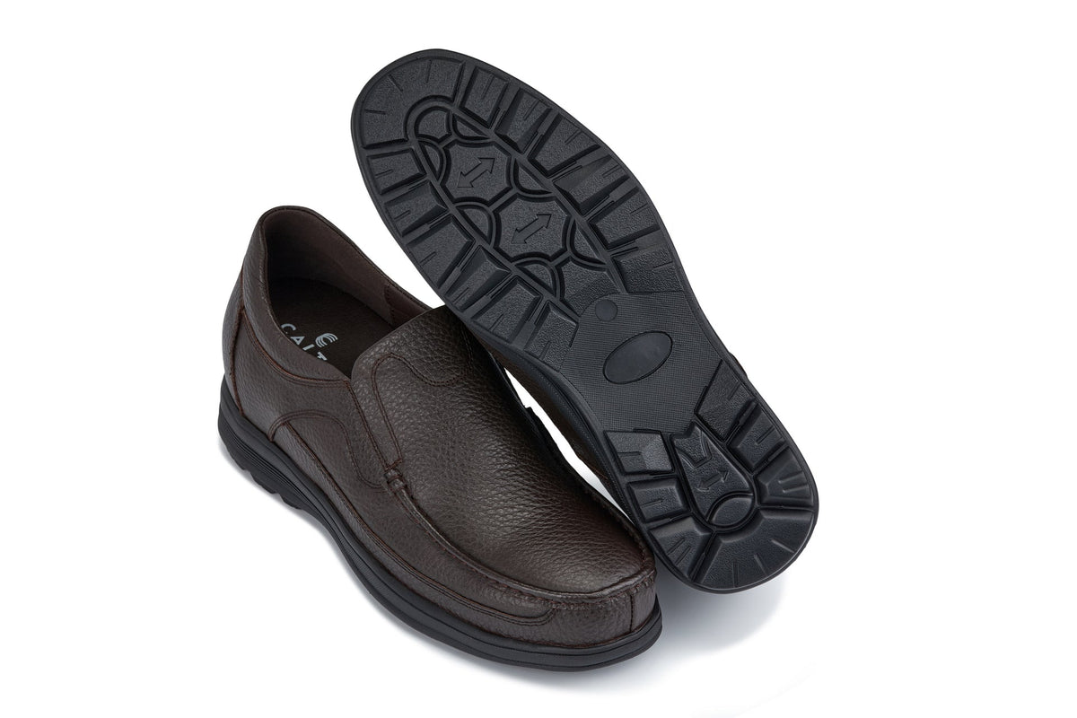 CALTO - G1823 - 3 Inches Taller (Brown) - Lightweight Slip-On Loafer Dress Shoes