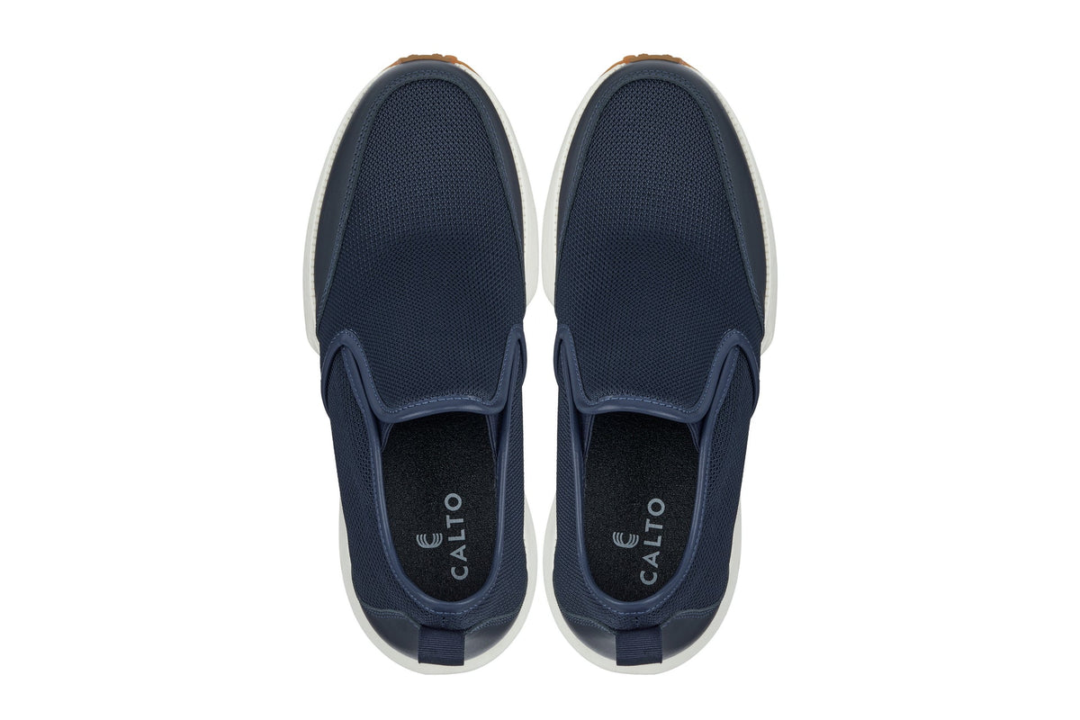 CALTO - J1435 - 3.3 Inches Taller (Dark Blue) - Casual Chunky Sole Sneaker Loafers