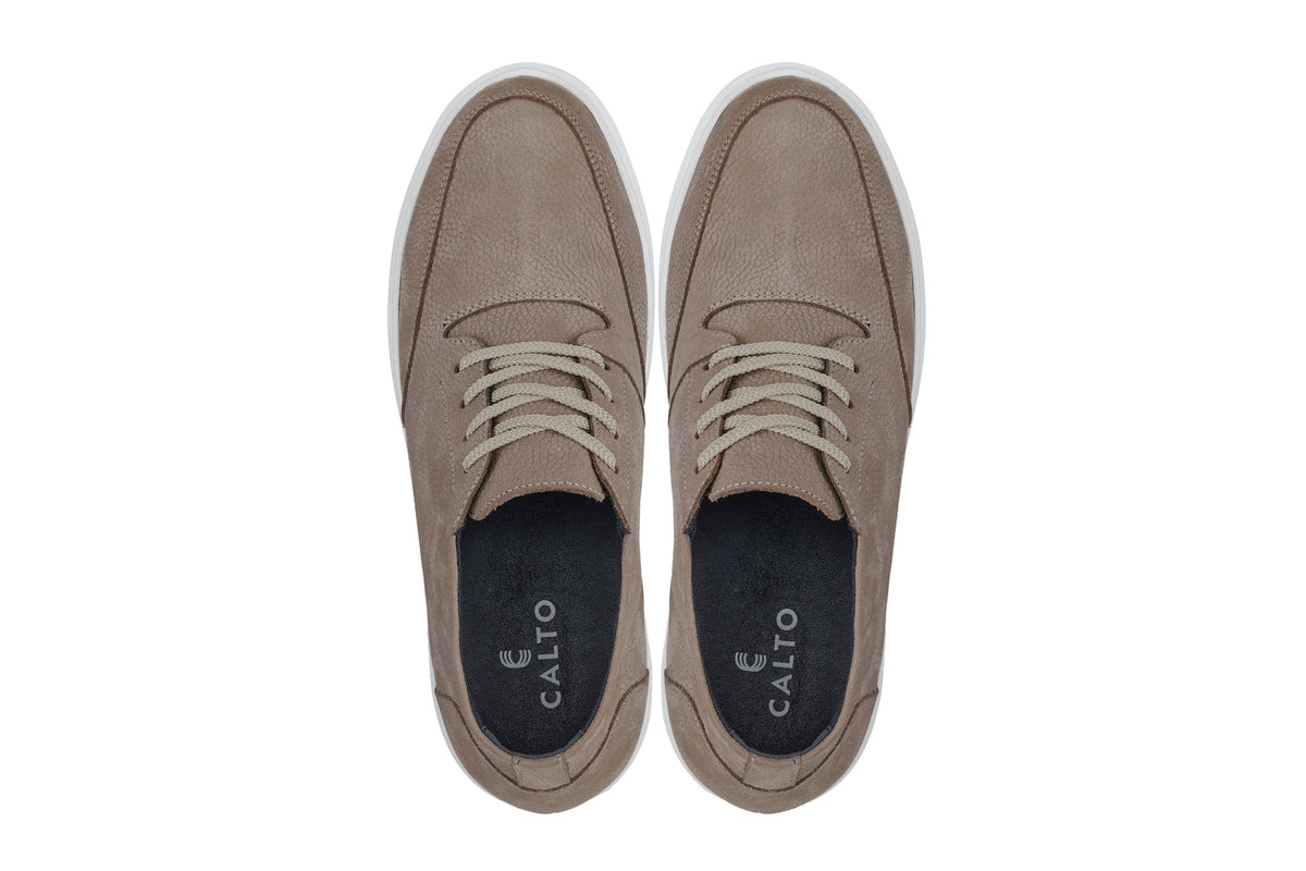 CALTO - J1770 - 3.2 Inches Taller (Khaki) - Casual Chunky Sole Boots – Soft Pebble Grain Nubuck Leather