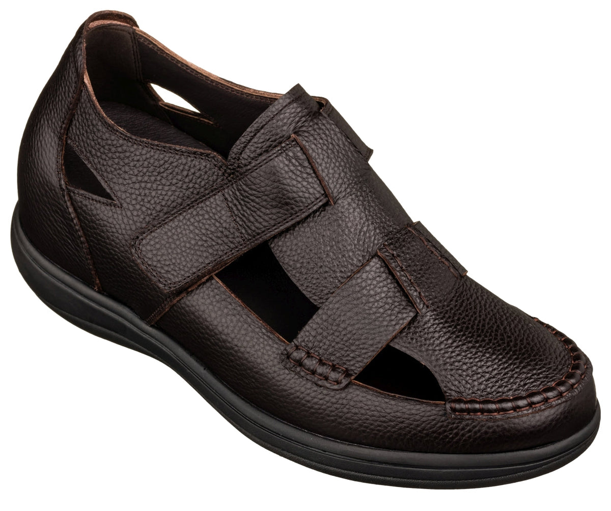 CALTO - K2662 - 3.2 Inches Taller (Dark Brown) - Casual Fisherman Sandal
