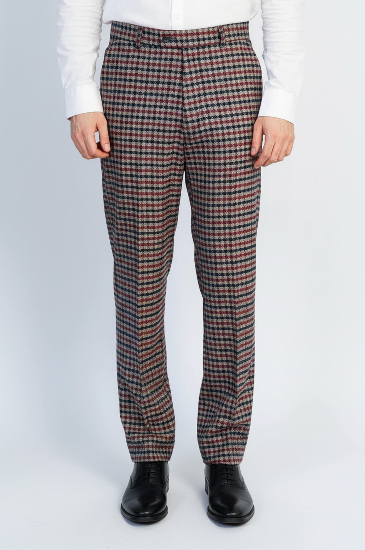 Navy Burgundy Checkered Fabric Trousers – Wessi
