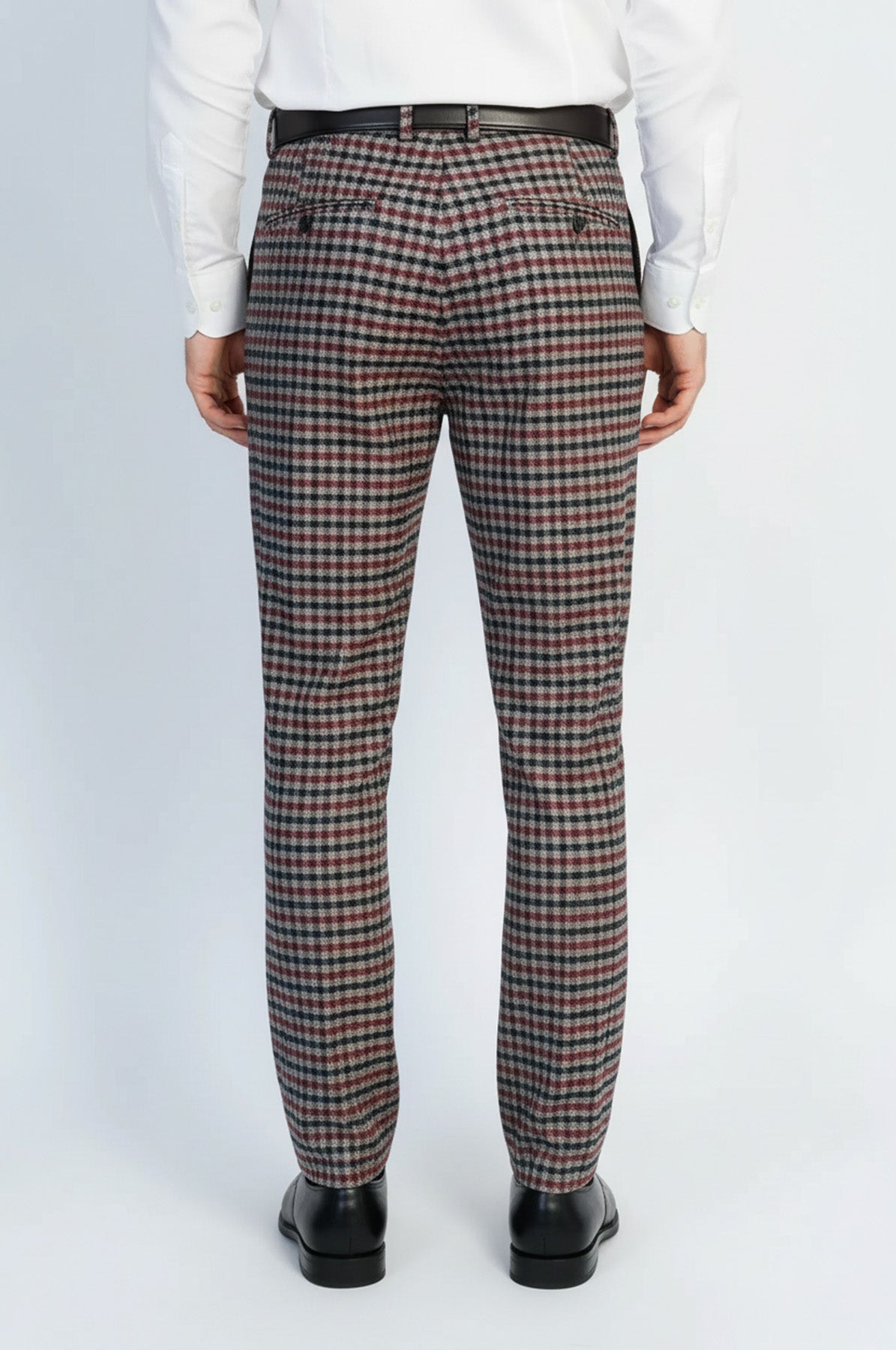 Navy Burgundy Checkered Fabric Trousers – Wessi