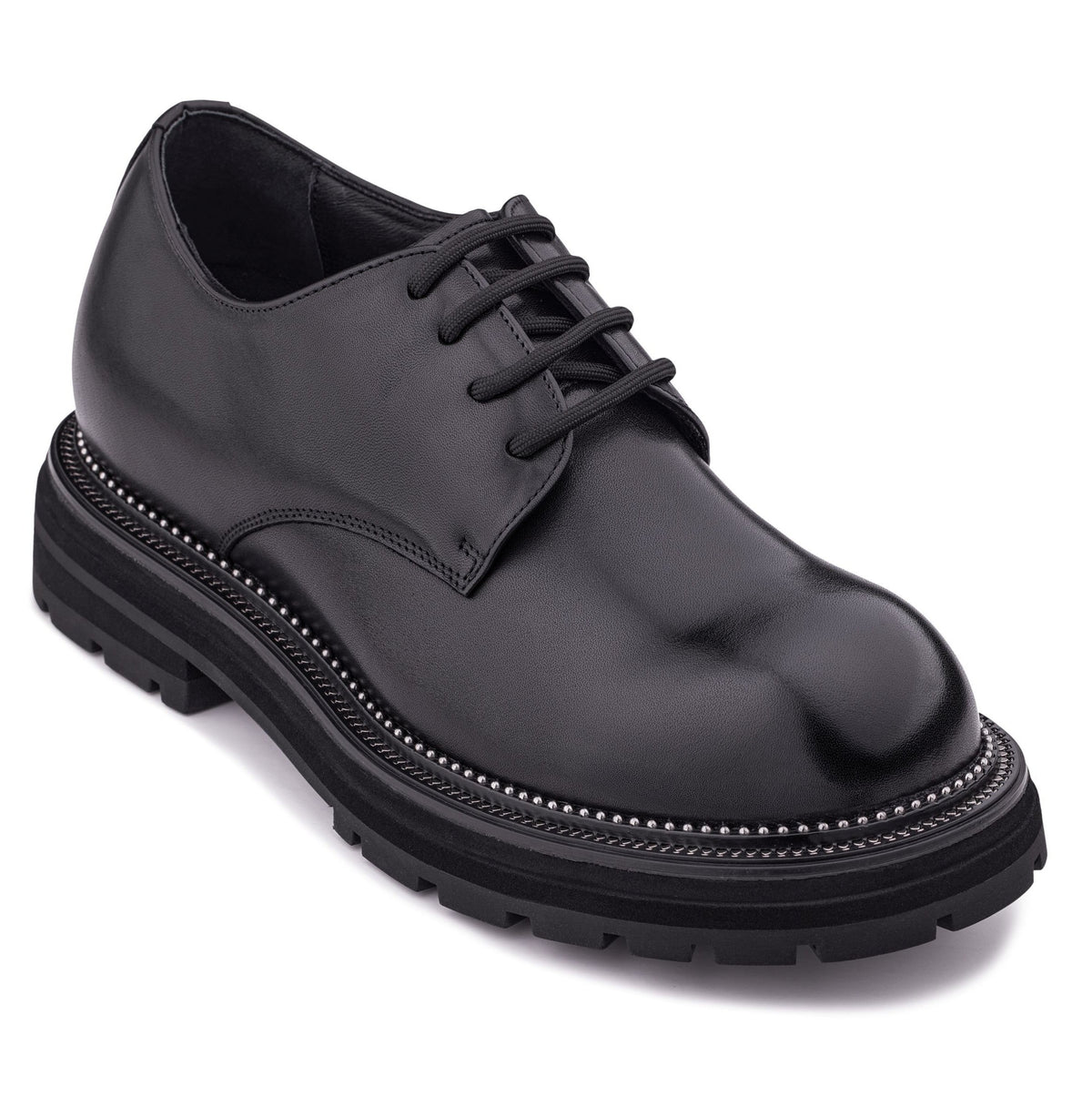 TOTO - W0981 - 3.3 Inches Taller (Black) - Low Top Chunky Sole Casual Derbies