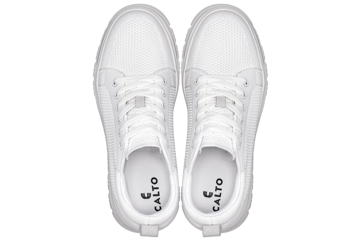 CALTO - X2321 - 2.4 Inches Taller (White/White Sole) - Lace Up Casual Sneaker - Lightweight