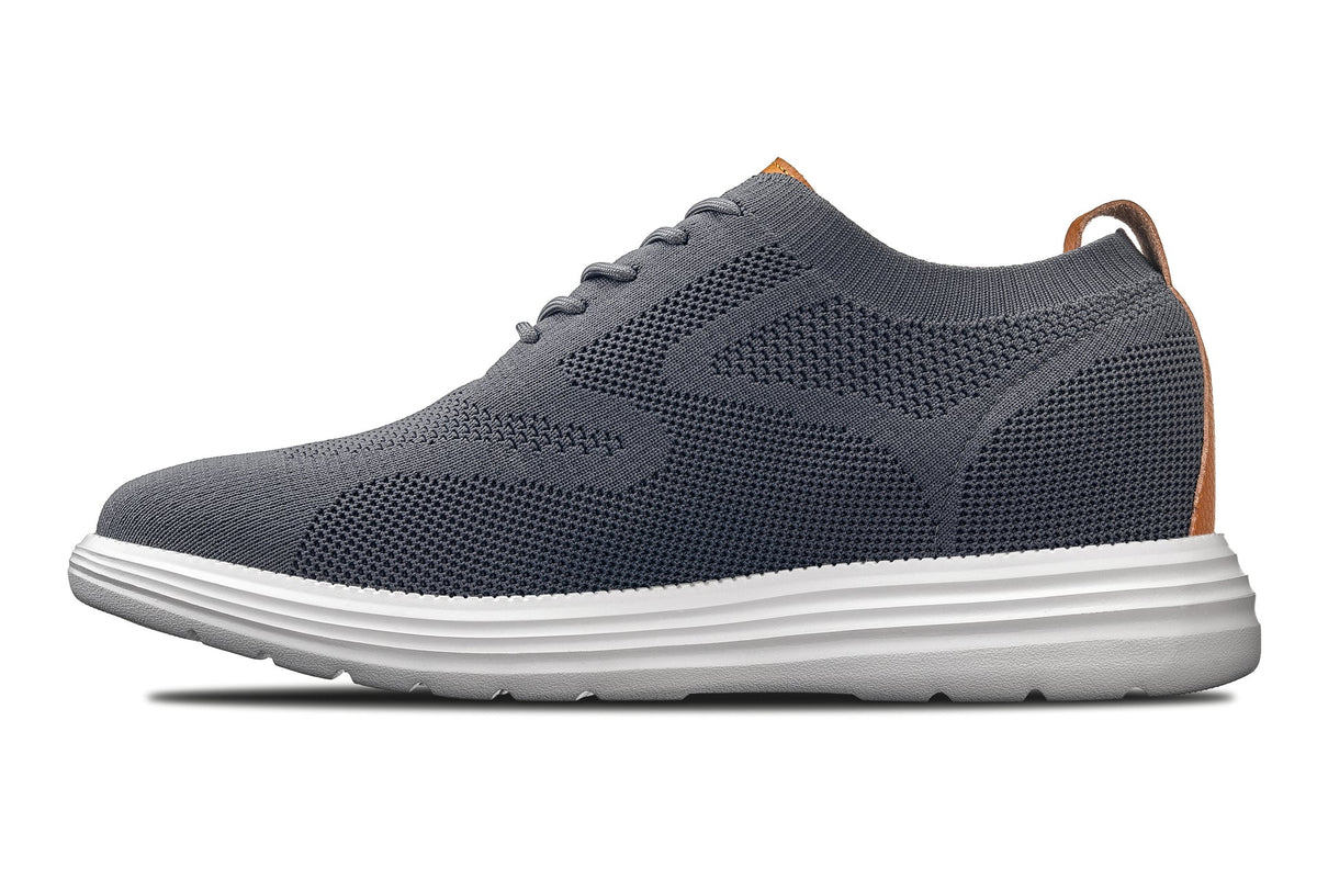 CALTO - X2636 - 2.8 Inches Taller (Iron Grey/Brown) - Lace Up Casual Walker - Lightweight