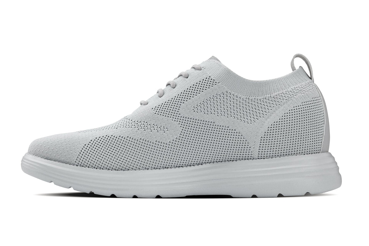 CALTO - X2640 - 2.8 Inches Taller (Pewter/Light Grey Sole) - Lace Up Casual Walker - Lightweight