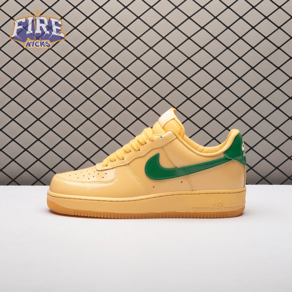 Nike Air Force 1 Low Patent Leather Topaz Gold Pine Green IO4489-700 Unisex