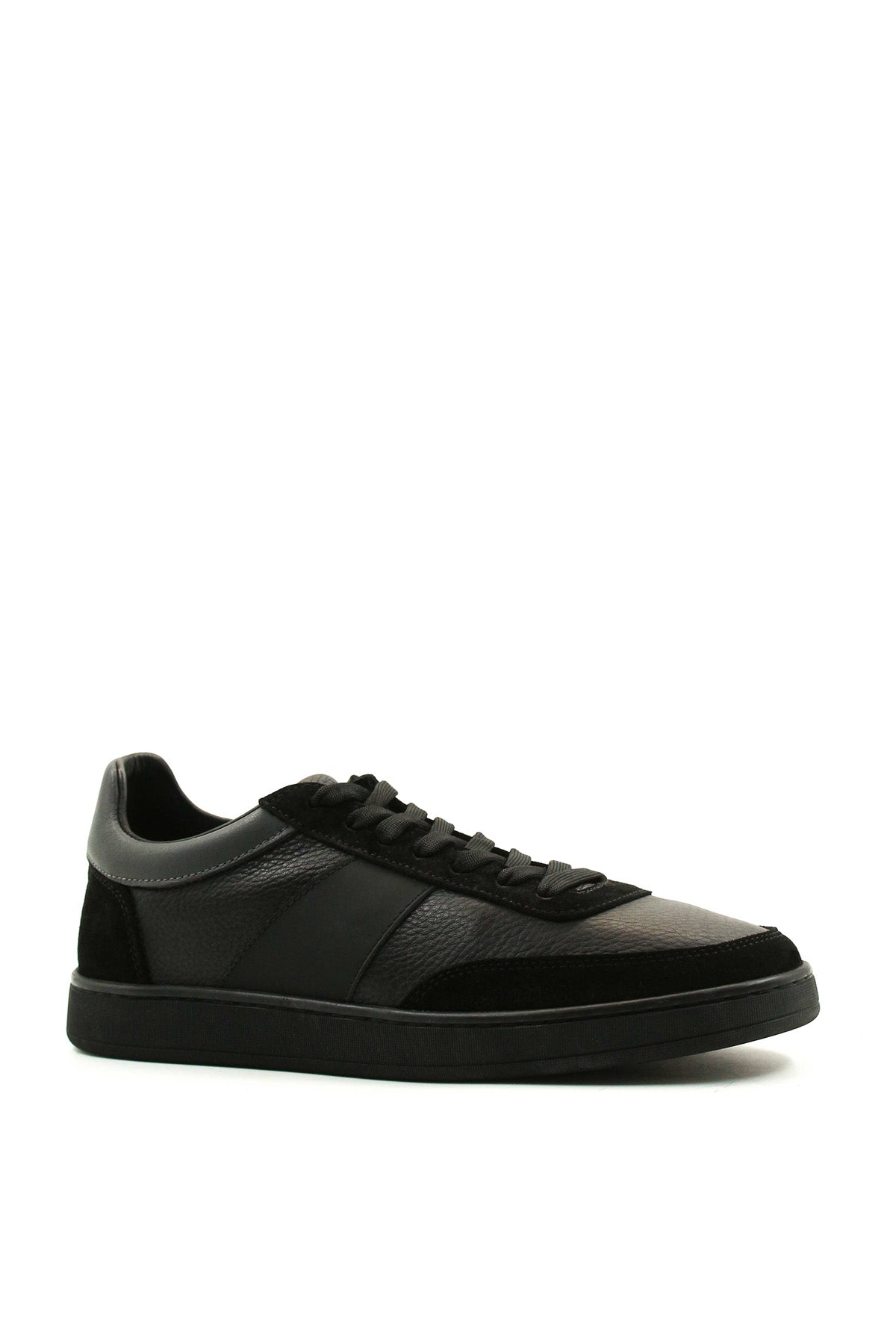 Men's Black Leather Casual Sneakers with Suede Accents - Wessi