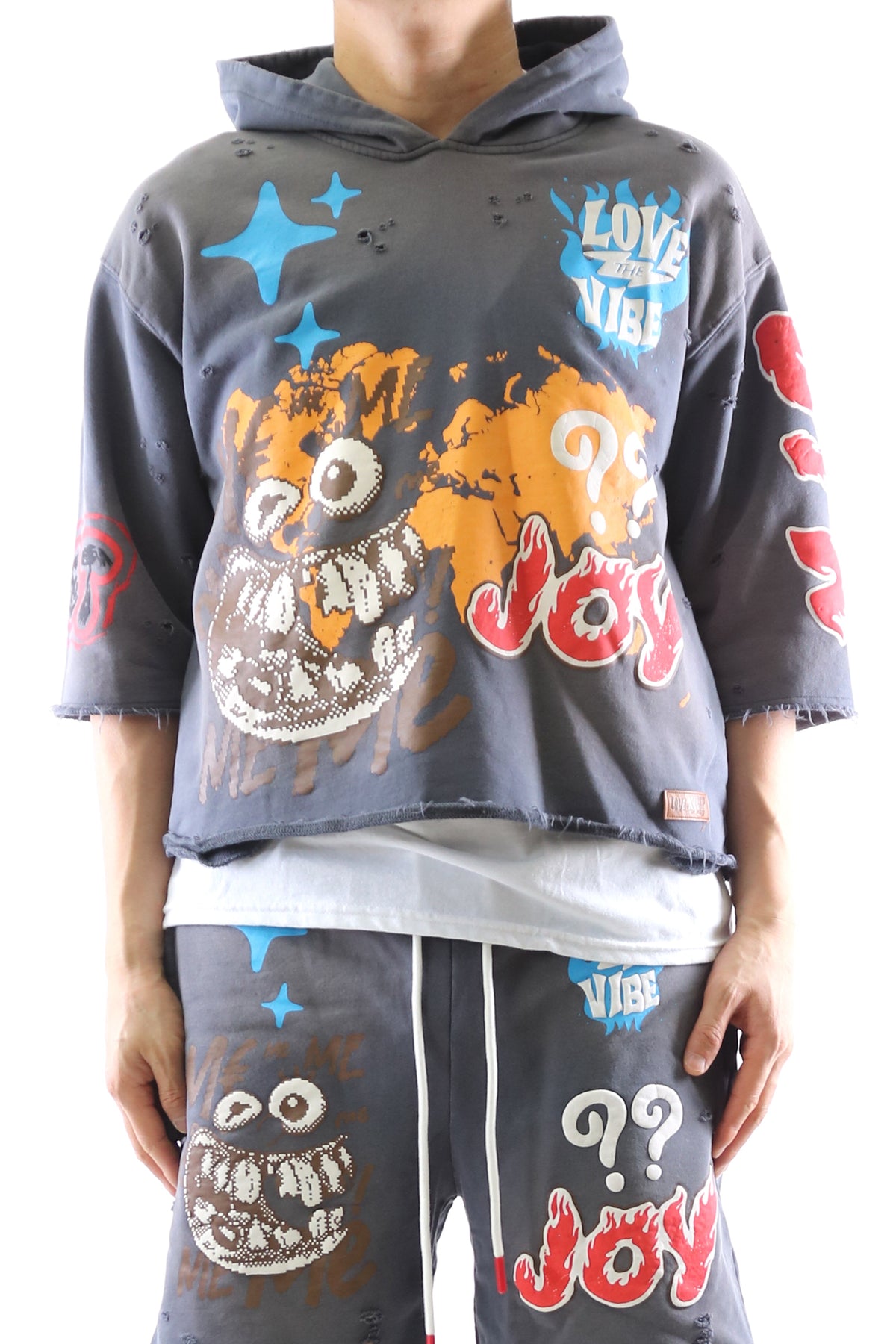 PORTER French Terry 3/4 Sleeve Crop Top Pullover Hoodie