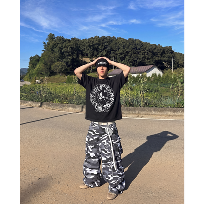 Alone Streetwear Tee Cropped Boxy T-Shirt Y2K 250GSM Summer Black Short Sleeve Crew Neck