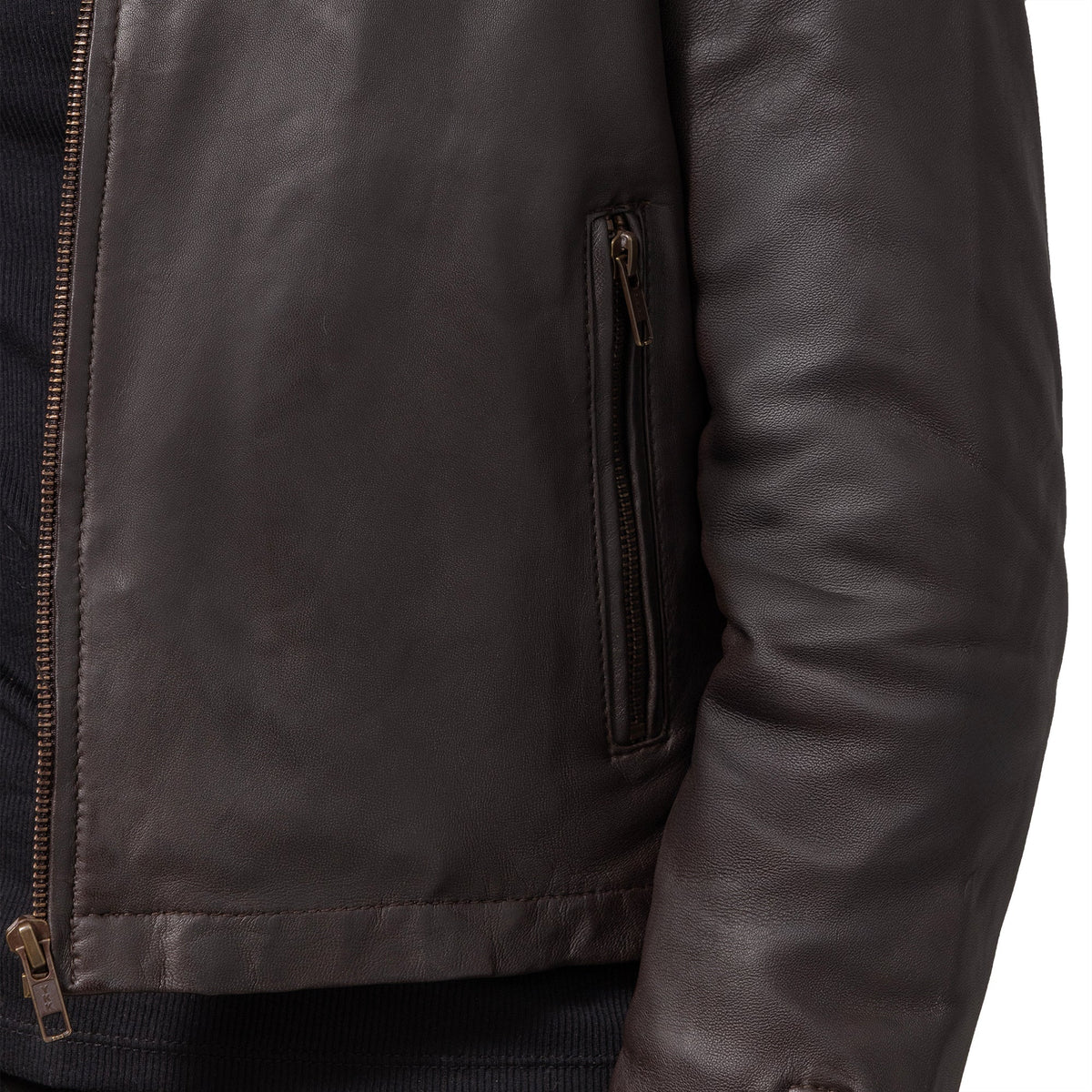 Sadie Women's Brown Leather Jacket with Faux Fur Collar