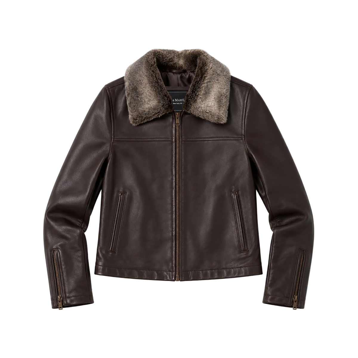 Sadie Women's Brown Leather Jacket with Faux Fur Collar