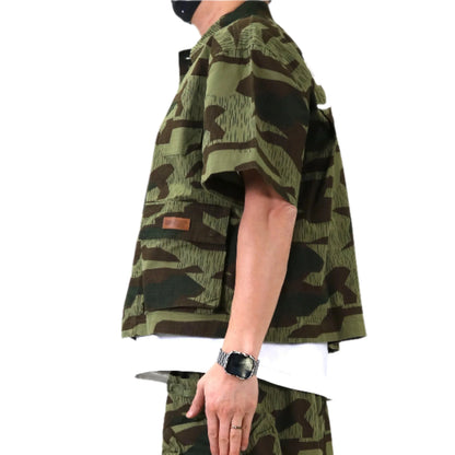 EFFEST Fine Ripstop Twill Boxy Cut Crop Top Short sleeve Buttondown Shirt