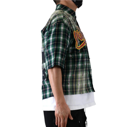 RAZE Washed Flannel Crop Top Button Down Shirt