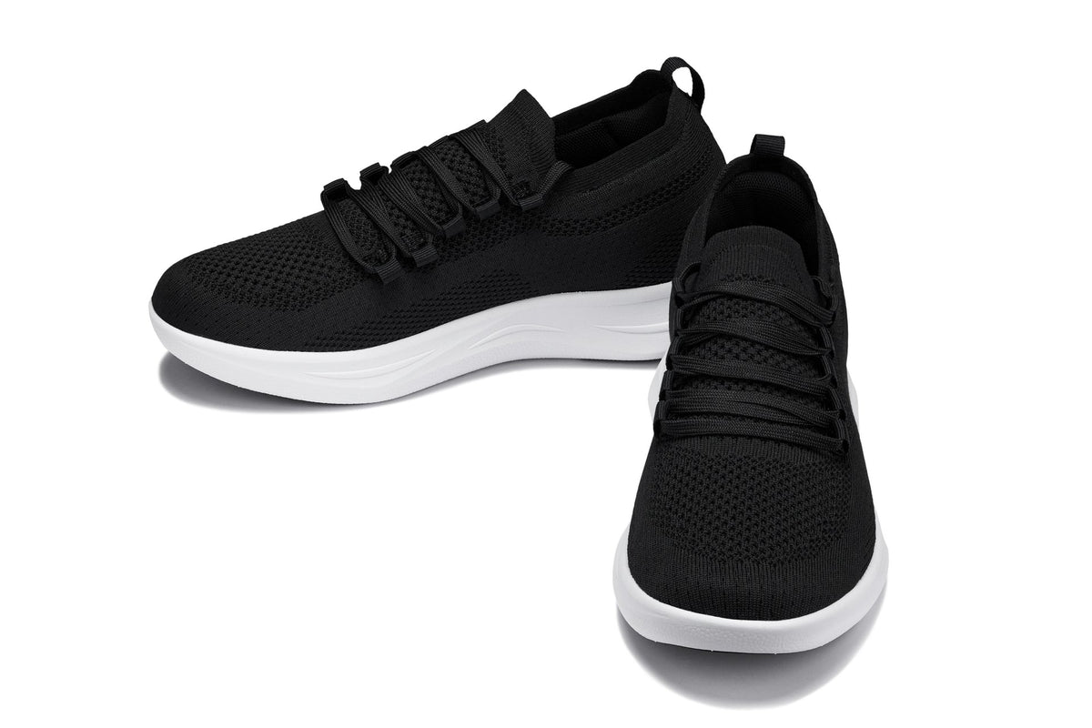 CALTO - QA062 - 2.4 Inches Taller (Black/White Sole) - Lightweight Knitted Sneakers