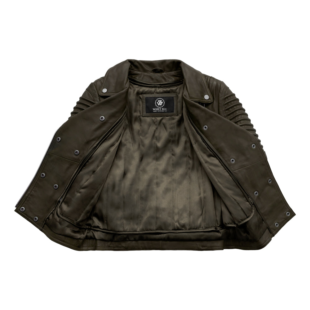 Queens Women's Fashion Leather Jacket, Army Green