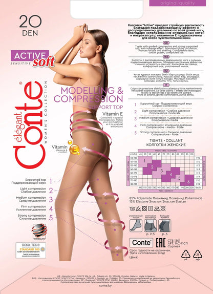 Tights Conte Active Soft 20 Den - Shaping Support with Vitamin E