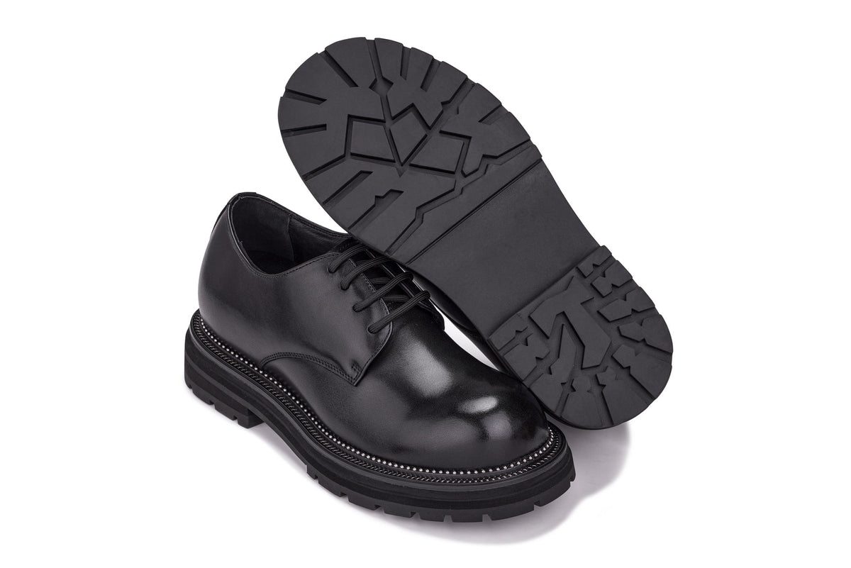 TOTO - W0981 - 3.3 Inches Taller (Black) - Low Top Chunky Sole Casual Derbies