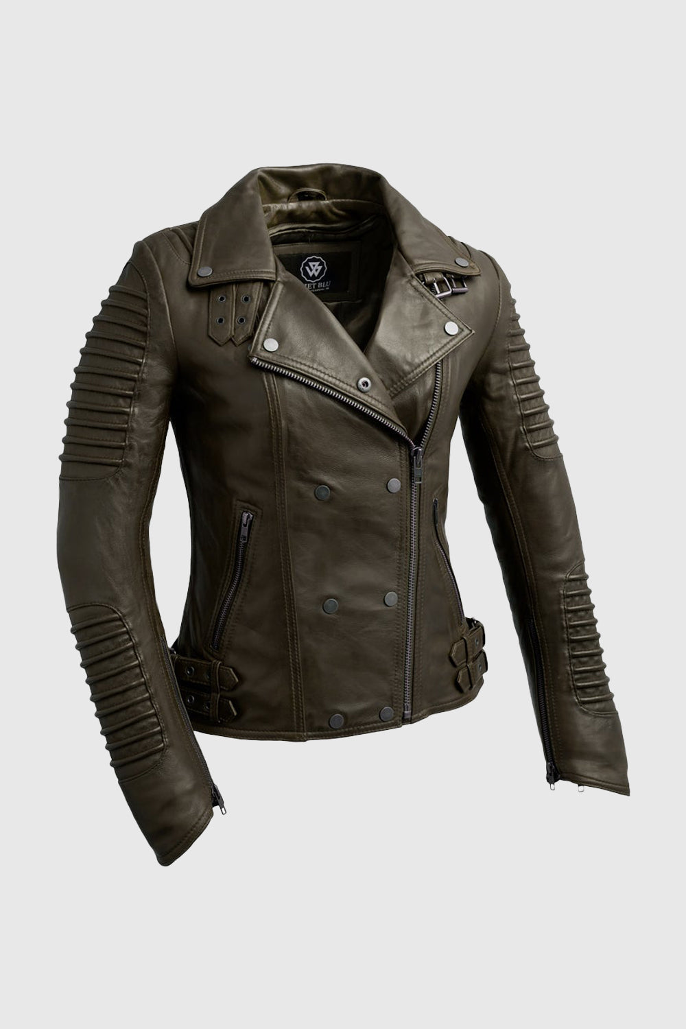 Queens Women's Fashion Leather Jacket, Army Green