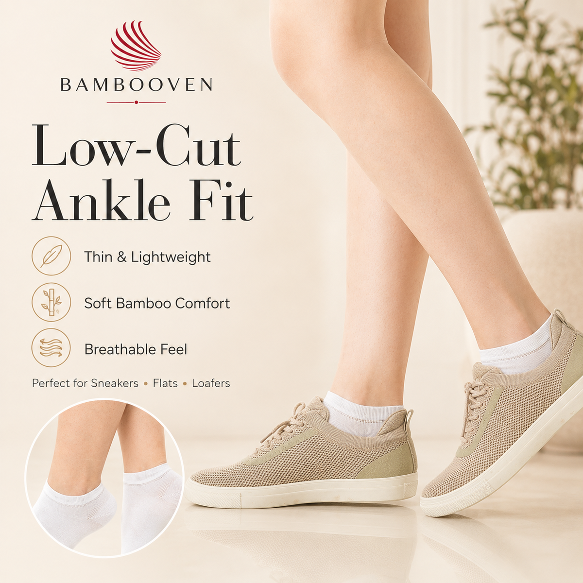 Women’s Bamboo Ankle Socks 6-Pack, White, Blush &amp; Black