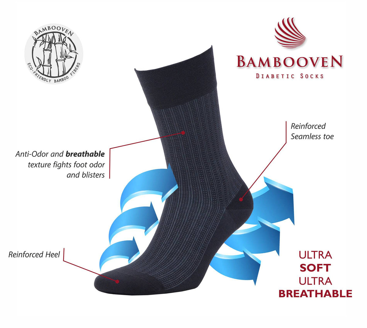 Men’s Bamboo Dress Socks 3-Pack, Ribbed, Slate &amp; Navy
