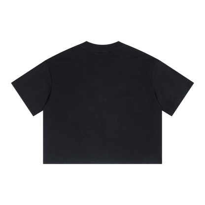 Alone Streetwear Tee Cropped Boxy T-Shirt Y2K 250GSM Summer Black Short Sleeve Crew Neck