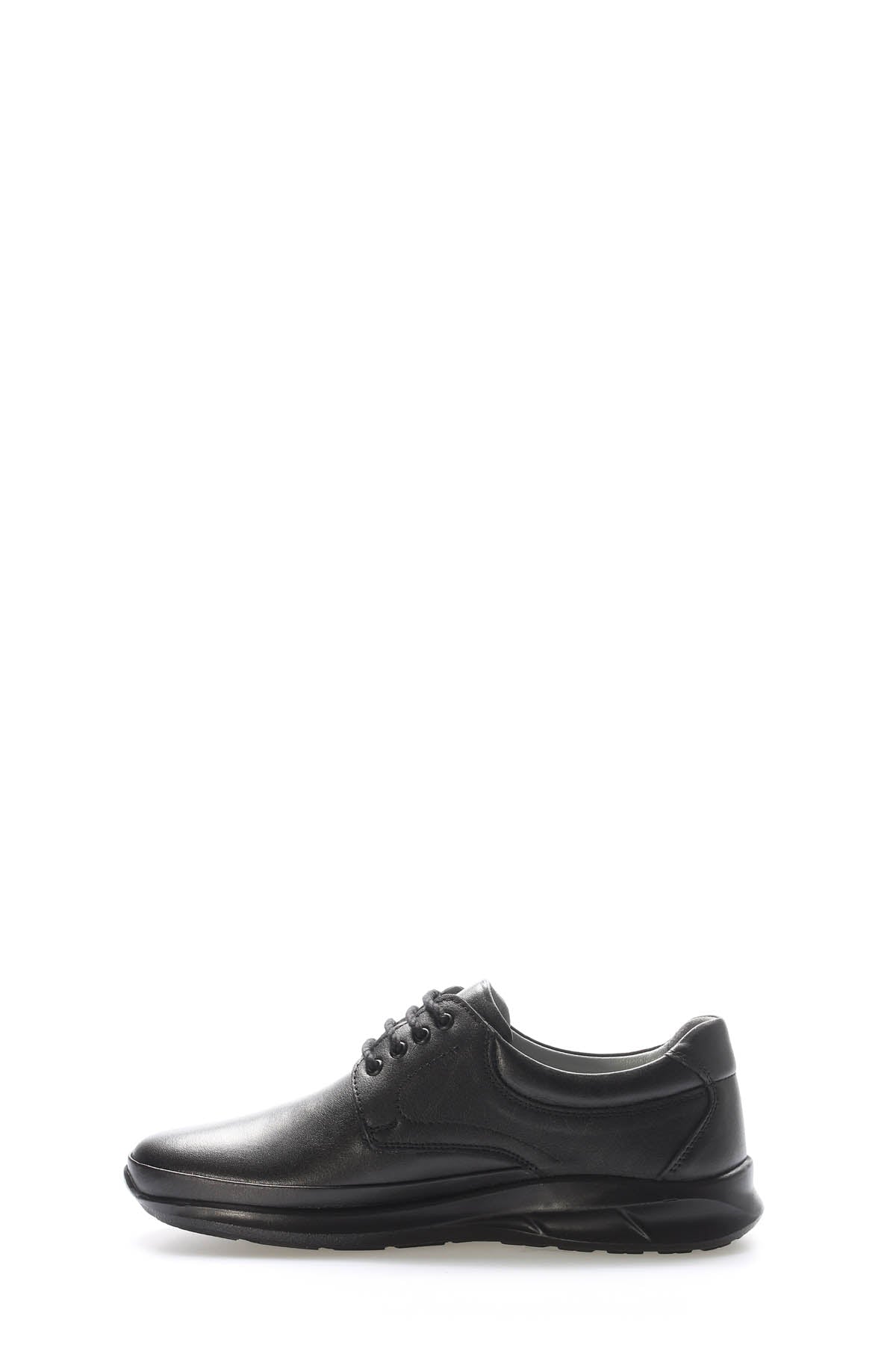 Black Leather Raised-Sole Casual Sneakers for Men | Wessi
