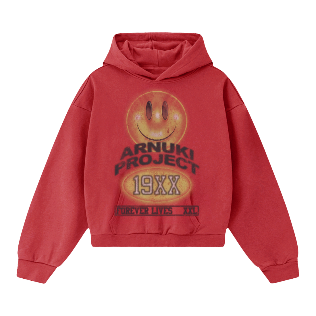 Arnuki Red Smile Streetwear Hoodie 460GSM Y2K Unisex Cotton DTG Graphic